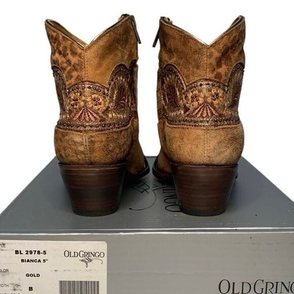 Old Gringo Bianca Leopard Boot 5" Gold Embellished Western Ankle Snip Toe 10 - Picture 7 of 10